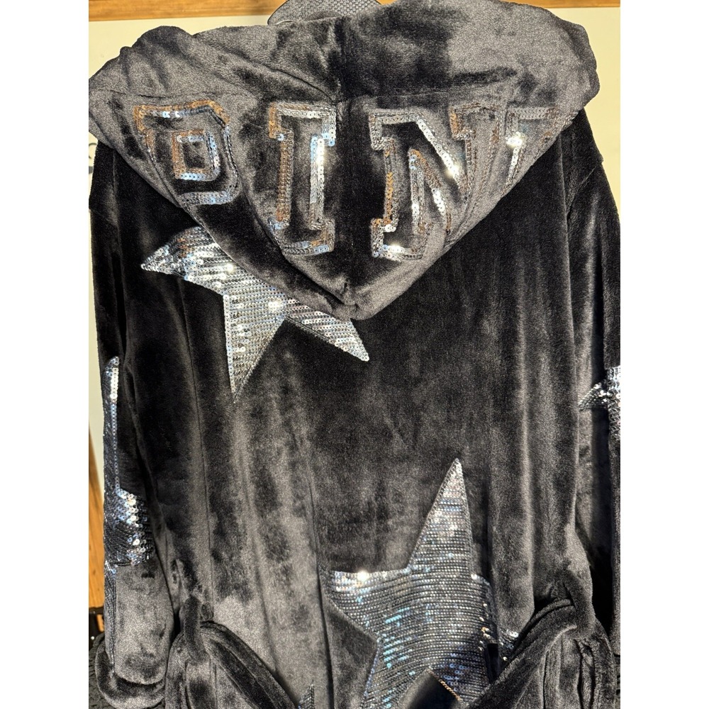Victoria's Secret Plush Black‎ Robe Silver Sequin Stars SZ XS/S RARE HTF